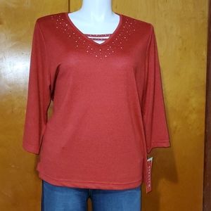XL red Cathy Daniels top NWT 3/4 sleeve